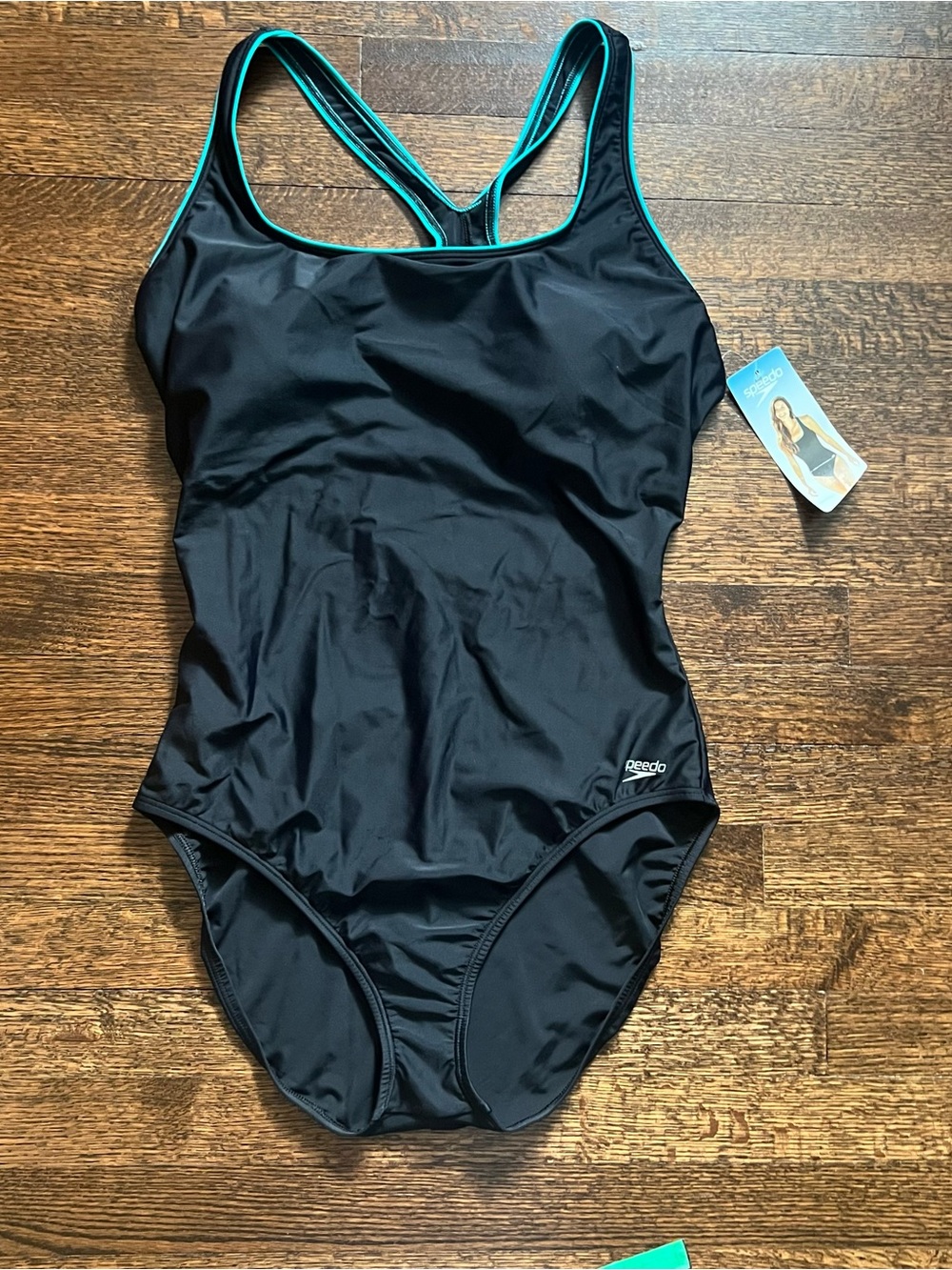 NWT Speedo size 18 black with blue green trim one piece swimsuit